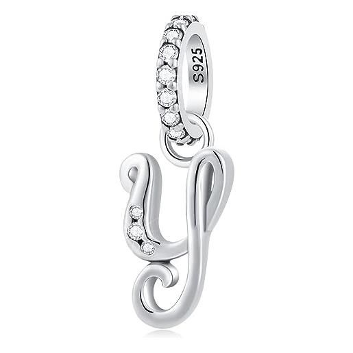 GLOWDAS lettera y charms alfabeto ciondolo, 925 argento sterling iniziale y pendente cz perlina fit pandora originale collana braccialetto con letra, regali per capodanno/ringraziamento/migliore amico