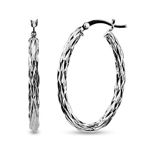 LeCalla sterling silver jewelry forma ovale placcati rhodium texture orecchino ad anello per le donne