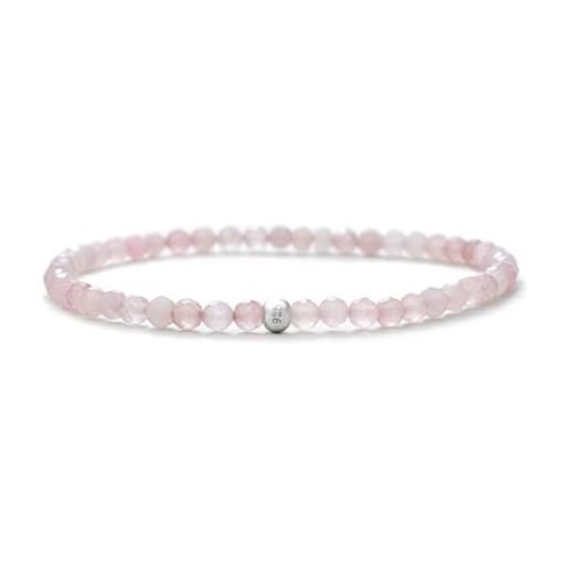 BERGERLIN bracciale in quarzo rosa autentico con perle in argento 925 - perle sfaccettate - misura l