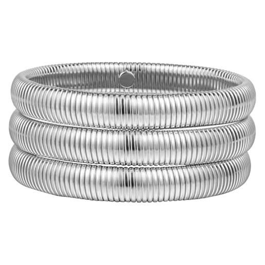 Emibele bracciale d'argento da 3 pezzi, titanio non appannare bracciale elastica, flessibile braccialetto bangle ampio, braccialetto a catena serpente stratificato per donne, argento