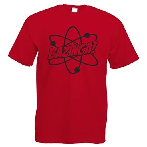 CHEIDEASTORE t-shirt sheldon bazinga atomo filled uomo maglietta ispirata big bang theory (rosso, small)