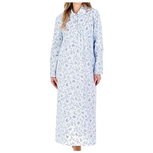 Slenderella camicia da notte da donna in flanella, motivo floreale, lunghezza alla caviglia, con colletto peter pan, blu, 12-14