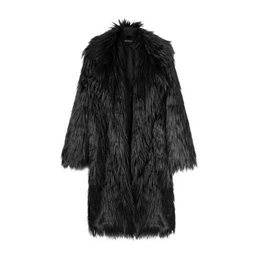 YuanDian donna allungare lunga pelliccia sintetica cappotto autunno inverno casuale morbido caldo elegante ecologica pellicce finta giubbotto giacche nero xl