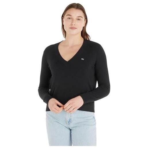 Tommy Jeans pullover donna essential vneck pullover in maglia, nero (black), s