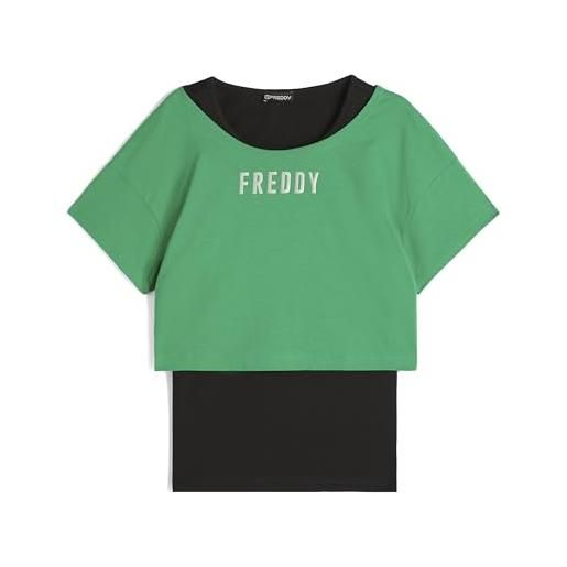 FREDDY - set canotta+t-shirt cropped da donna con logo satin, donna, verde, extra large