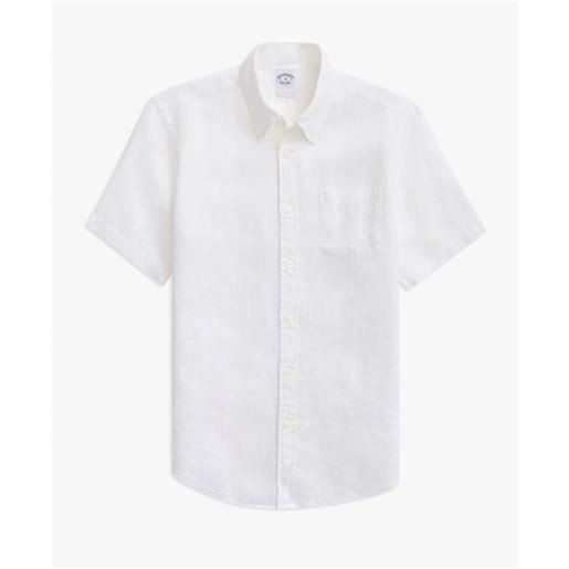 Brooks Brothers camicia sportiva bianca regular fit in lino irlandese a maniche corte con collo button-down bianco