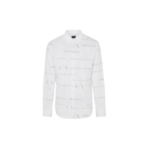 Emporio Armani camicia in tessuto a maniche lunghe in popeline di cotone, taglio classico button-down, bianco, m uomo