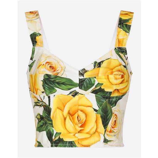 Dolce & Gabbana top bustier in cotone stampa rose gialle