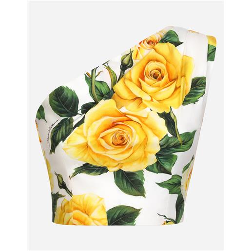 Dolce & Gabbana top corto monospalla in cotone stampa rose gialle