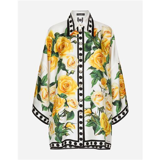 Dolce & Gabbana camicia oversize in seta stampa rose gialle