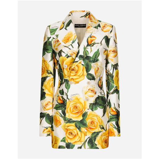 Dolce & Gabbana giacca turlington doppiopetto in mikado stampa rose gialle