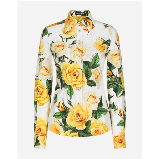 Dolce & Gabbana camicia manica lunga in cotone stampa rose gialle