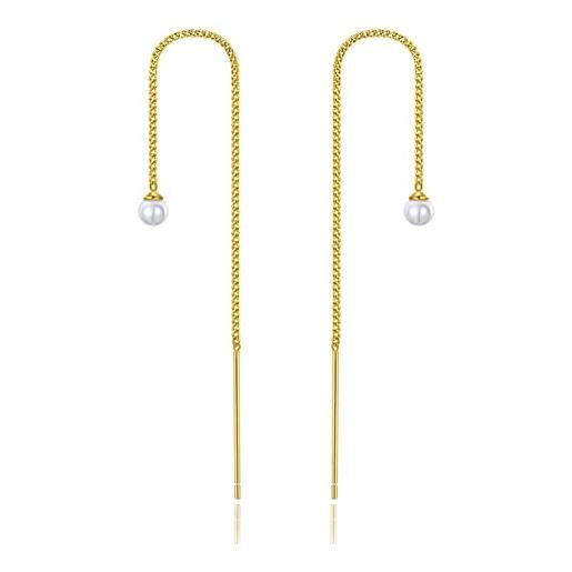 Candyfancy orecchini pendenti in oro 18 carati, placcati in oro 925, pendenti a nappa, lunghi orecchini con perle, orecchini a perno rotondi, per donne e ragazze, argento sterling