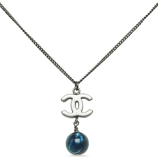 CHANEL Pre-Owned - collana con pendente coco mark cc - donna - ottone/perla artificiale - taglia unica - argento
