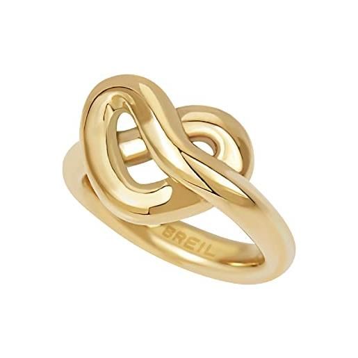 Breil, collezione b&me, anello donna knot love, in acciaio lucido ip gold, con design minimal, ricercato e simbolico a forma di cuore, ideale per un regalo speciale, misura 16, gold