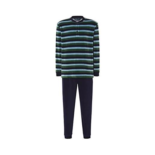 El Búho Nocturno pigiama uomo invernale cotone lungo caldo flanella scacchi giaca bottoni set pigiama intero felpato velluto premium a righe, (pigiama velluto verde 5730_40), (m)
