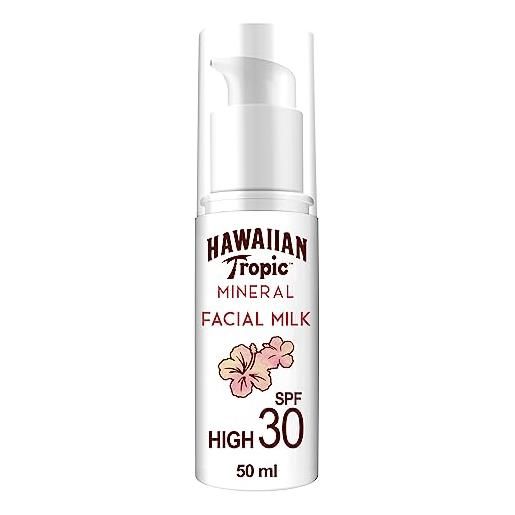 Hawaiian tropic mineral sun milk face lotion spf30, lozione solare viso con 100% filtri protettivi minerali - 50 ml