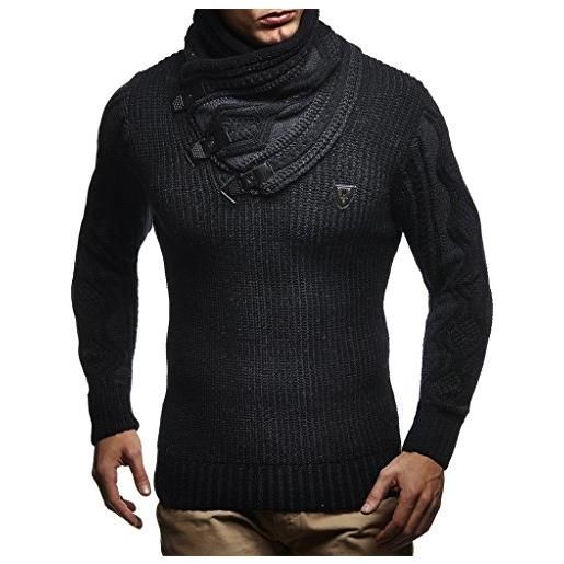 Leif Nelson maglione uomo felpa a maglia collo a scialle ln-5195 nero antracite medium