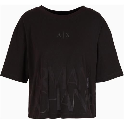 ARMANI EXCHANGE t-shirt cropped nera donna ARMANI EXCHANGE in misto cotone fiammato 3dyt33
