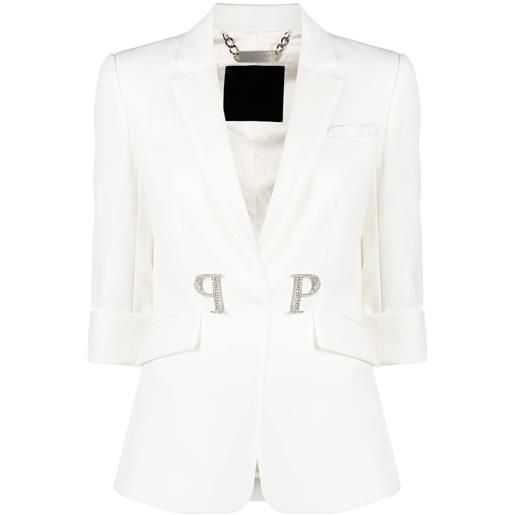 Philipp Plein blazer monopetto con placca logo - bianco