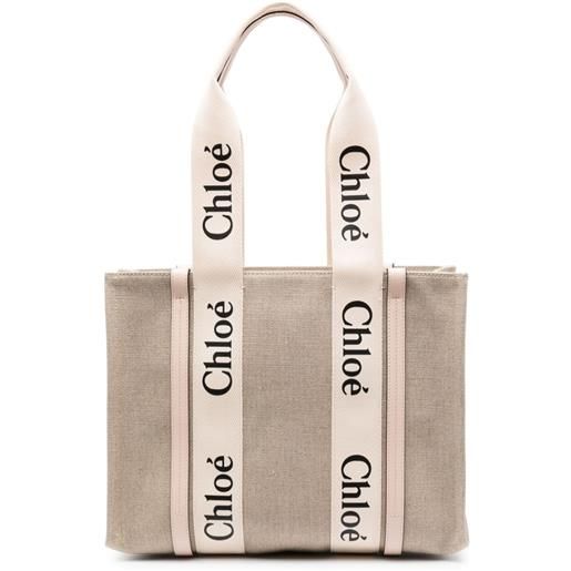 Chloé borsa tote woody media - toni neutri