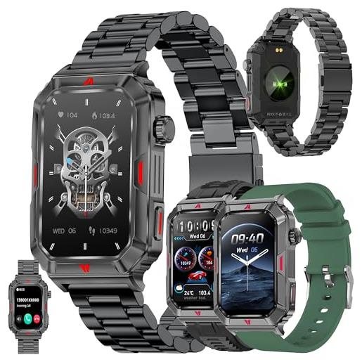 ZPIMY smartwatch uomo chiamata bluetooth e risposta vivavoce, 1,57 amoled smart watch orologio fitness con 123 sport, cardiofrequenzimetro, pressione sanguigna, spo2, android ios, regali uomo (nero)
