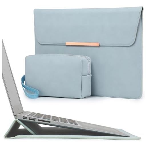 HYZUO 15 pollici custodia pc portatile con funzione di supporto compatibile con mac. Book air 15 m2 a2941 2023, mac. Book pro 15 2019-2016, 15 surface lptop 5/4/3, con borsa piccola, blu pallido(con trim)