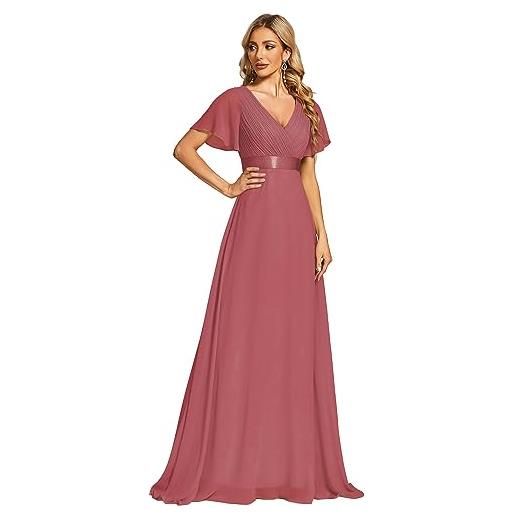 Ever-Pretty abito cerimonia donna a v linea ad a elegante abito da sera classico con maniche a volant lilac 42