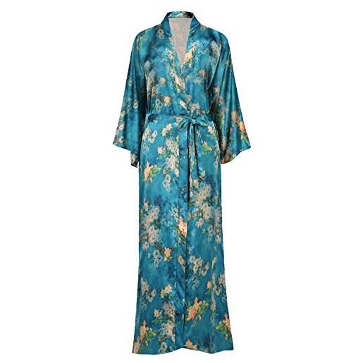 Coucoland babeyond - vestaglia da donna lunga in raso, kimono estivo con motivo floreale stampato, grigio. , taglia unica-l
