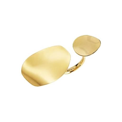 Breil, collezione b whisper, anello donna, elementi in acciaio ip gold lucido e in acciaio ip gold satinato, con superficie irregolare, misura 16, colore gold