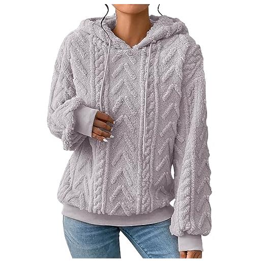 WinvOx maglione da donna con cappuccio, oversize, con cappuccio, grande dimensione, maglione invernale, caldo, a maglia grossa, elegante, a maniche lunghe, tinta unita, grigio. , xl