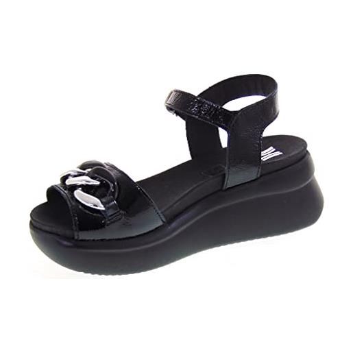 CALLAGHAN 29910 sandali sportivi donna llana vernice nero tacco zeppa 6cm suola extralight