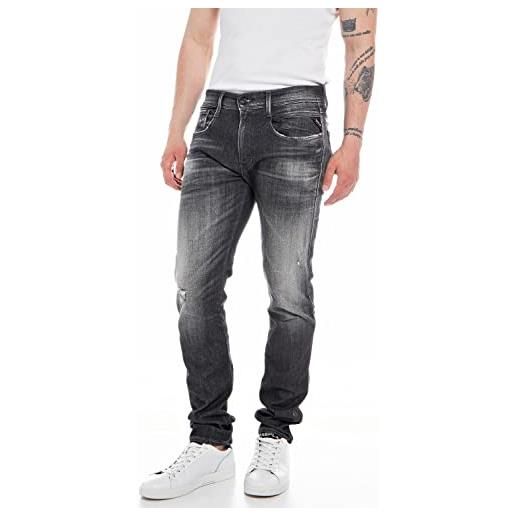 REPLAY jeans uomo anbass slim fit aged super elasticizzati, grigio (dark grey 097), w34 x l32
