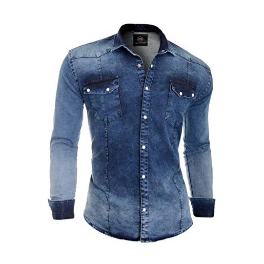 D&R Fashion camicia in jeans spesso denim da uomo con collo regolare e tasche eleganti