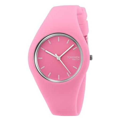 TONSHEN semplice fashion analogico quarzo orologio donna e ragazza 12 colori gomma sport orologi da polso casual elegante orologi (rosa)
