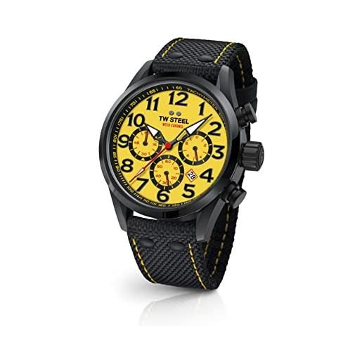 TW Steel wtcr coronel - orologio da uomo in edizione limitata da 48 mm, con cronografo e cinturino in tessuto, giallo