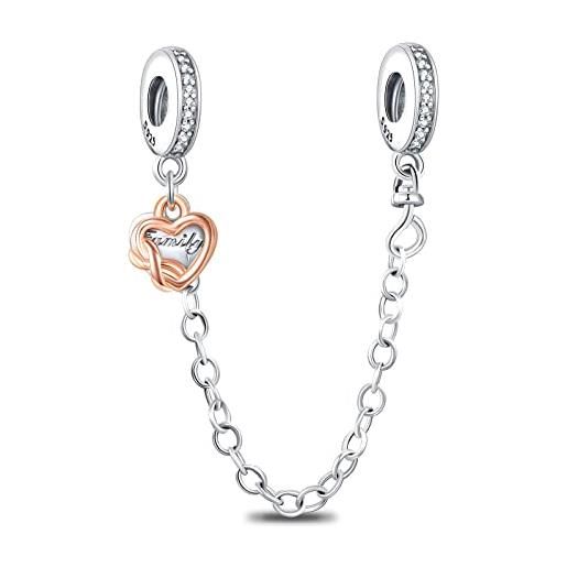 RMMY charms family safety chain donna ciondolo a forma in argento sterling s925 con cristalli, compatibile con bracciali e collane europei