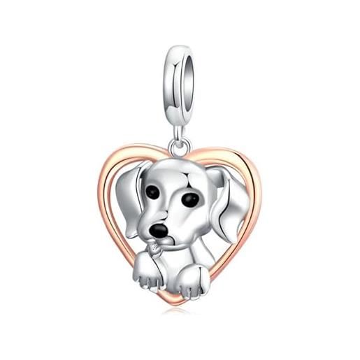 RMMY charm love dog charm 925 sterling silver pendant dangle beads for european bracelets and necklaces, chriatmas halloween valentine's day birthday jewelry gifts for women girls