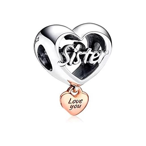 RMMY love you sister heart ciondolo con in argento sterling 925 charm bead con pendente con compatibile con europei bracciale collane da donna