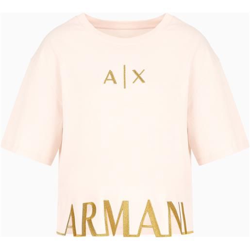 ARMANI EXCHANGE t-shirt cropped rosa donna ARMANI EXCHANGE con maxi logo sul profilo 3dytag