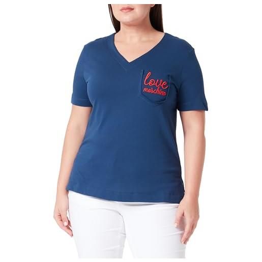 Love Moschino maglietta con scollo a v, vestibilità normale t-shirt, blu, 52 donna