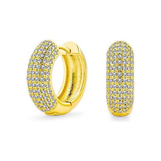 Bling Jewelry orecchini a cerchio sottili con micro pave di zirconi cubici, adatti per spose, donne, ragazze, matrimoni, prom, feste formali, placcati in oro giallo