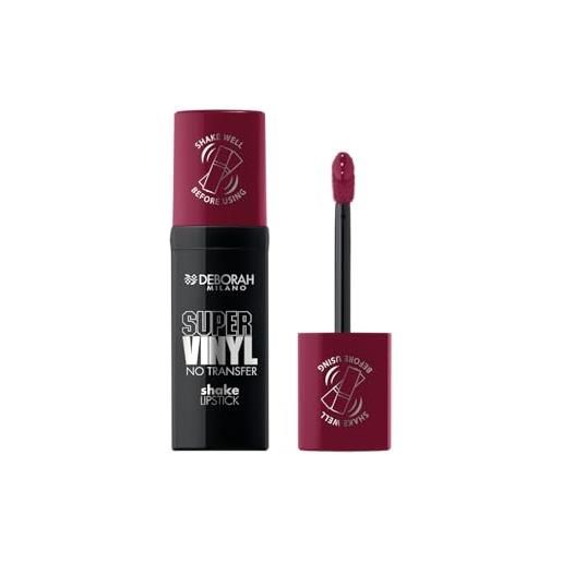 Deborah milano - super vinyl shake lipstick rossetto liquido vinilico, n. 6 winery, colore intenso e no transfer, dona labbra viniliche e impeccabili fino a 16 ore, 4ml