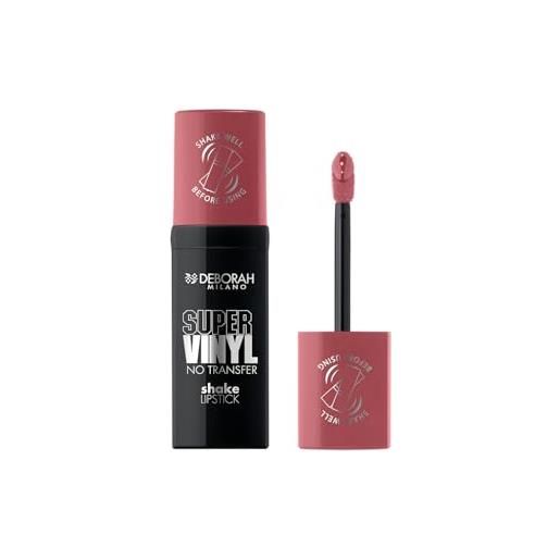 Deborah milano - super vinyl shake lipstick rossetto liquido vinilico, n. 1 rose, colore intenso e no transfer, dona labbra viniliche e impeccabili fino a 16 ore, 4ml