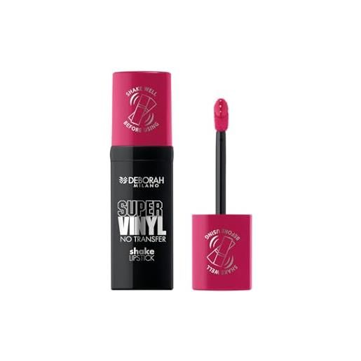 Deborah milano - super vinyl shake lipstick rossetto liquido vinilico, n. 3 cherry pink, colore intenso e no transfer, dona labbra viniliche e impeccabili fino a 16 ore, 4ml