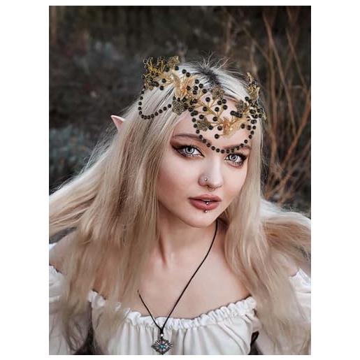 IYOU cerchietto farfalla fata fascia corona nero perline capelli bande fiore elfo copricapo nappina matrimonio festival accessori per capelli per le donne
