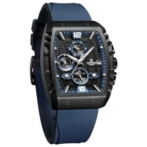 Naviforce orologio sportivo cronografo impermeabile per uomo, cinturino in silicone colorato, orologio da polso al quarzo con data automatica, blu