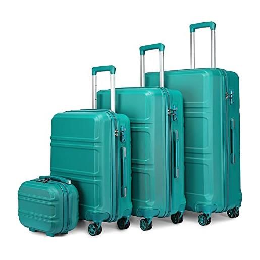 KONO set di valigie 4 pezzi rigide valigia in abs bagaglio a mano 55cm, valigia media 65cm, valigia grande 74cm con 4 ruote e lucchetto tsa + borsa da toilette, turchese