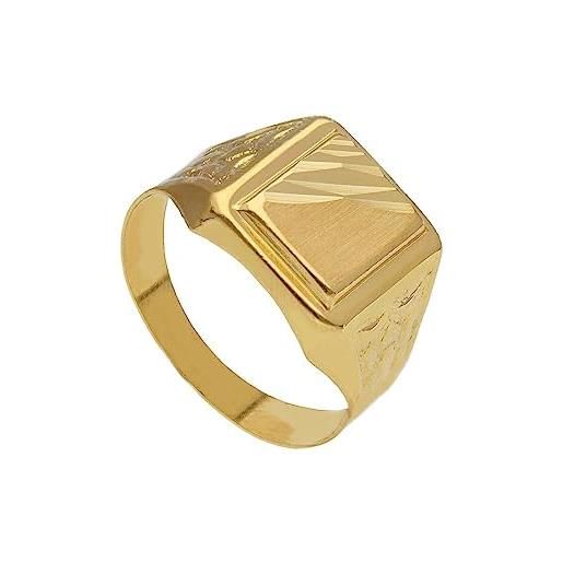 generico anello in oro giallo, 18k, 750, per uomo, quadrato da 15 mm, a righe, satinato, finemente lavorato