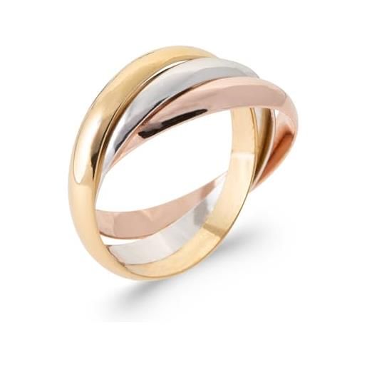 Tata Gisèle - anello a 3 anelli intrecciati placcati oro 18 carati (giallo e rosa) e argento 925/000 rodiato, 3 colori, sacchetto di velluto incluso e placcato oro, 12, cod. 374545501110011413